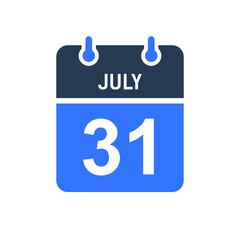 July 31 Calendar Date Icon, Event Date Icon, Calendar Date, Icon Design Vector Graphic