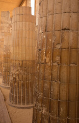 Massive columns in the Roofed colonnade entrance of Step Pyramid complex