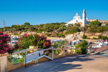 Marinella, Sardinia, Italy - Panoramic view of Golfo di Marinella port and marina quarter - Porto...