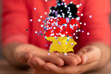 Abstract of germany map network, internet and global connection concept, Wire Frame 3D mesh...