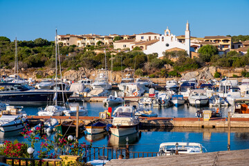 Marinella, Sardinia, Italy - Panoramic view of Golfo di Marinella port and marina quarter - Porto...