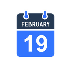 February 19 Calendar Date Icon, Event Date Icon, Calendar Date, Icon Design Vector Graphic
