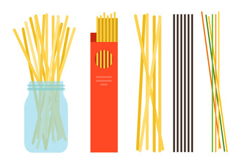 Spaghetti or capellini pasta flat design vector illustration.