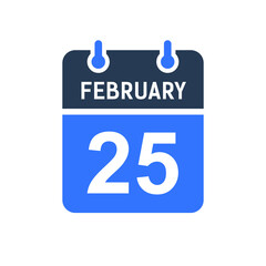 February 25 Calendar Date Icon, Event Date Icon, Calendar Date, Icon Design Vector Graphic