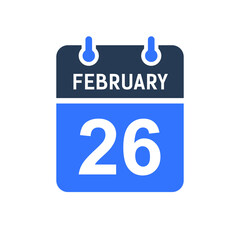 February 26 Calendar Date Icon, Event Date Icon, Calendar Date, Icon Design Vector Graphic
