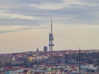 Fototapeta premium Zizkov Televison Tower in Prague, as seen from the Petrin Tower
