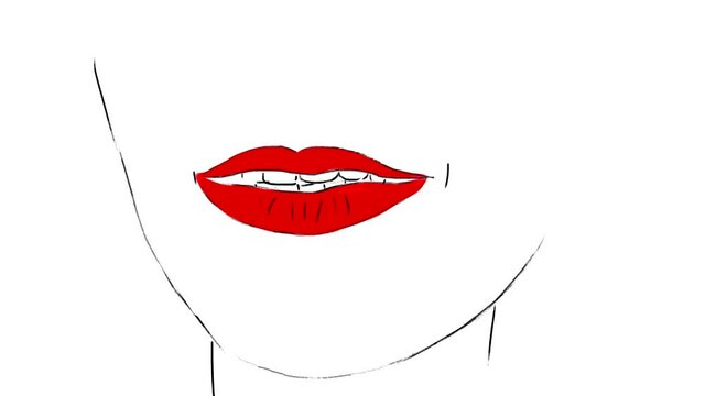 Hand-drawn animation: close-up Smile with vampire fangs