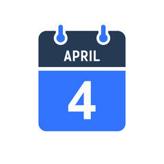 April 4 Calendar Date Icon, Event Date Icon, Calendar Date, Icon Design Vector Graphic