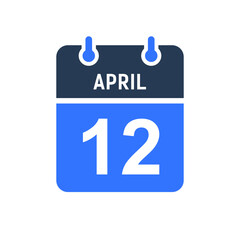 April 12 Calendar Date Icon, Event Date Icon, Calendar Date, Icon Design Vector Graphic