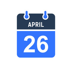 April 26 Calendar Date Icon, Event Date Icon, Calendar Date, Icon Design Vector Graphic