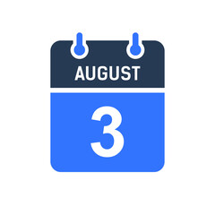 August 3 Calendar Date Icon, Event Date Icon, Calendar Date, Icon Design Vector Graphic