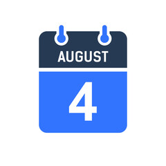 August 4 Calendar Date Icon, Event Date Icon, Calendar Date, Icon Design Vector Graphic