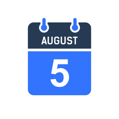 August 5 Calendar Date Icon, Event Date Icon, Calendar Date, Icon Design Vector Graphic