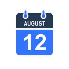 August 12 Calendar Date Icon, Event Date Icon, Calendar Date, Icon Design Vector Graphic