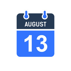 August 13 Calendar Date Icon, Event Date Icon, Calendar Date, Icon Design Vector Graphic