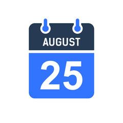 August 25 Calendar Date Icon, Event Date Icon, Calendar Date, Icon Design Vector Graphic