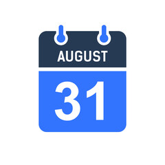 August 31 Calendar Date Icon, Event Date Icon, Calendar Date, Icon Design Vector Graphic