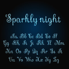 Fototapeta na wymiar Vector shining luxury beautiful calligraphic blue alphabet font set of glittering sparkles. Vector illustration. EPS 10