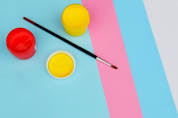 watercolor paints and brushes