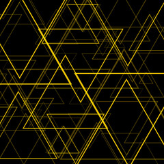 golden randomly placed triangles on a black background. eps 10