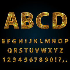Golden sparkle, glitter, rhinestone alphabet letters numbers and signs currency - obrazy, fototapety, plakaty