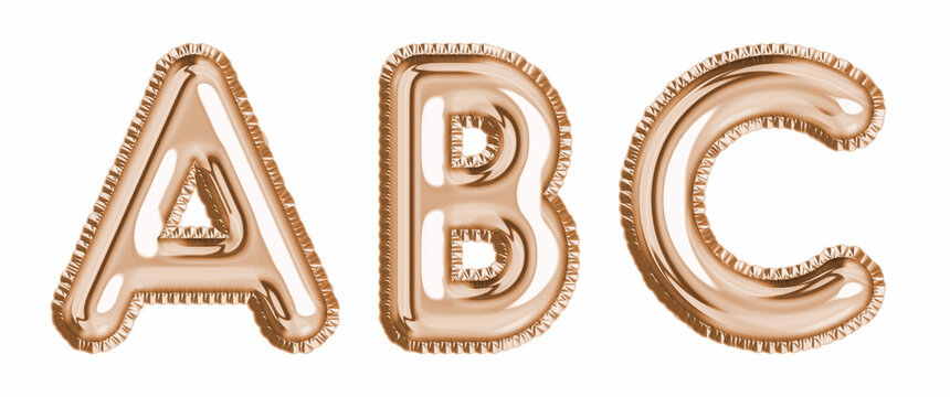Gold foil balloon alphabet set letter A, B, C realistic 3d illustration metallic pink gold air balloon. Collection of balloon alphabet ready to use in headlines, greeting, celebration vector eps