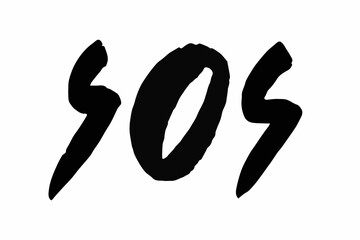 Vector SOS lettering text concept on white background. Save our souls. SOS distress signal. Hand writing brush illustration. Help request word