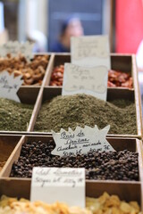 spices and herbs in a market