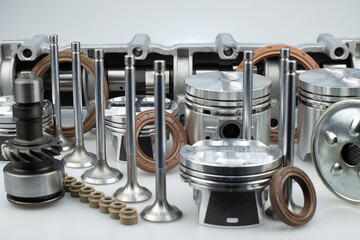 Auto parts for the engine compartment on a white background.