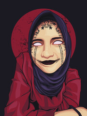 vector horror beautiful woman wearing a hijab