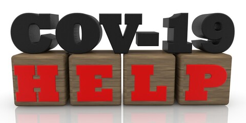 COV-19 HELP concept on wooden blocks