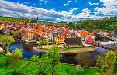 View of Cesky Krumlov, Czech Republic. Skyline of Cesky Krumlov.
