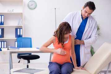 Fototapeta premium Pregnant woman visiting male doctor gynecologist