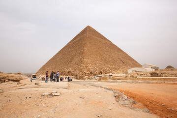 GIZA, EGYPT, APRIL 20: Tourists visits the Great Pyramid at Giza complex, Cairo, Egypt on April 20,...