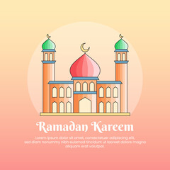 Modern Colored Line Ramadan Greetings With Mosque