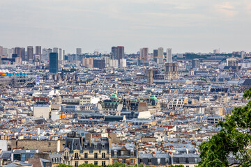 Fototapeta premium Paris, France - May 12, 2020: Aerial view of downtown Paris viewed from Montmartre hill