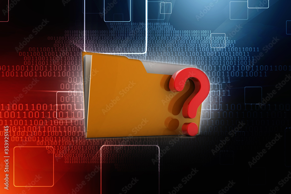 Poster 3d rendering file folder with question symbol
