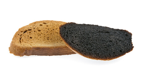 burnt toast on a white background, isolated.