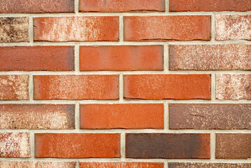 Background of red brick wall close up texture