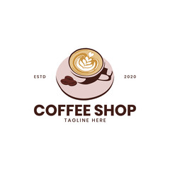 coffee shop logo with coffee cup and beans