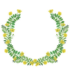 Watercolor painting wreath with wildflowers, buttercups. Design elements for wedding invitation, greeting card and other