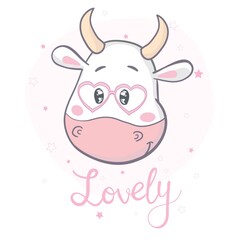 Obraz na płótnie Canvas cute and little cow head character