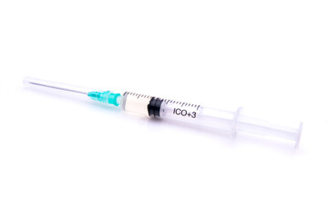 Fototapeta premium Syringe with vaccine for covid-19 on white background