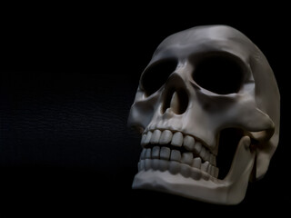 Human skull placed on a black background