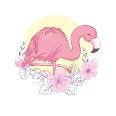 Cute flamingo with sunglasses, glasses pineapple, vector illustration, summer print design, children print on t-shirt,