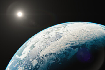 Sun Shining on Arctic and Greenland from Space - Global Warming Crisis - Save Planet Earth   Environmental Protection From Melting of Polar Ice Caps - 3D Rendering © Darryl