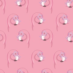 Fototapety  Seamless pattern with cartoon pink flamingo