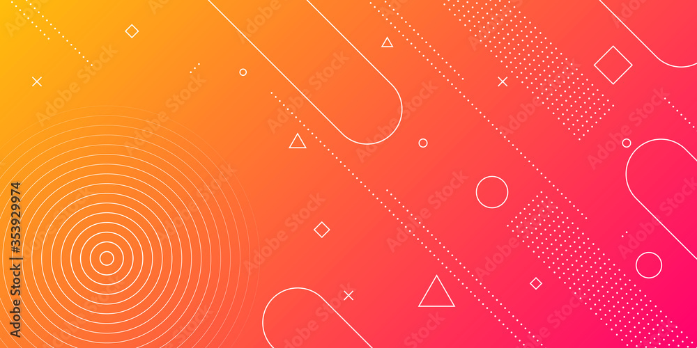 Wall mural modern abstract background with memphis elements in red and orange gradients and retro themed for po