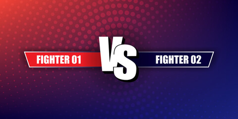 VS Versus Blue and red comic design. Vs fight header, conflict duel between the red and blue teams. Competition to combat the rivals.