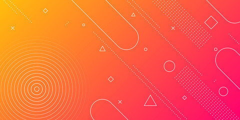 Modern abstract background with memphis elements in red and orange gradients and retro themed for posters, banners and website landing pages.